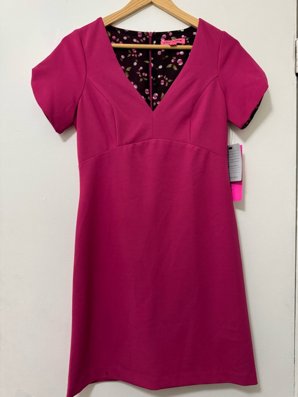 Betsey Johnson Fuchsia V-Neck Short Sleeve Mini Dress